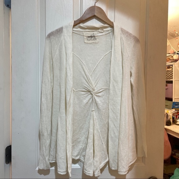 ANTHROPOLOGIE Vintage Angel of the North Open Ivory Cardigan Sweater size small - Picture 1 of 8